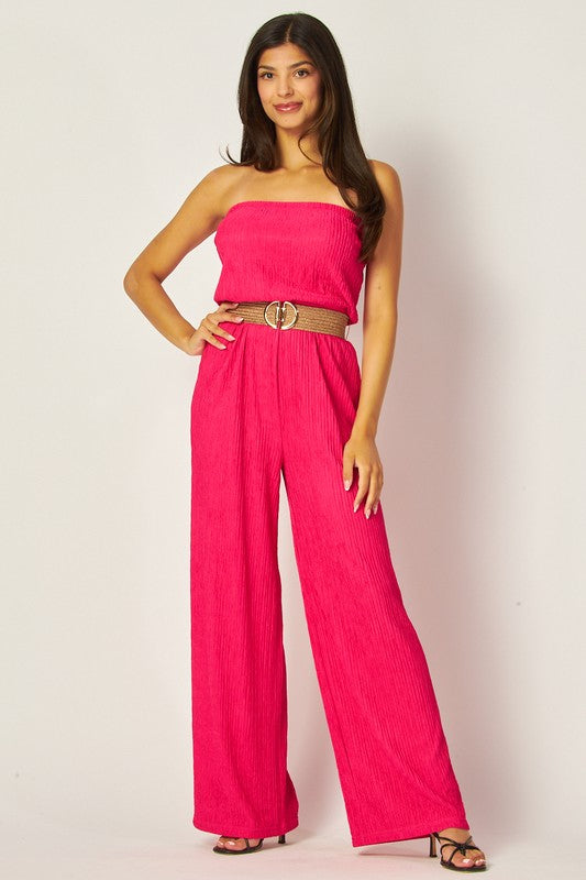 Iris Strapless Belted Wide Leg Jumpsuit