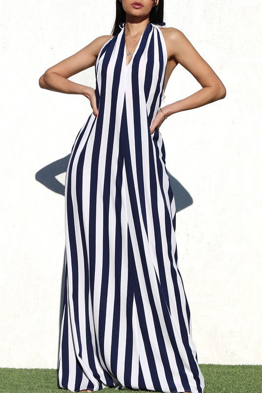 Striped Halter Maxi Dress